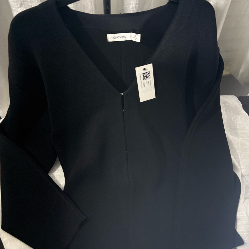 Glassons Black Long Sleeve V-Neck Dress
